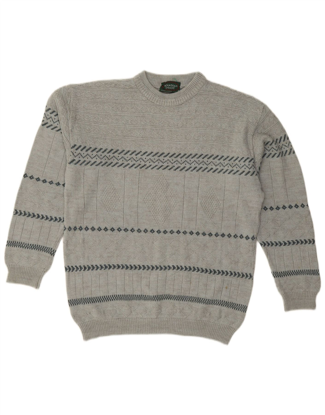 CANADIAN Ανδρικό πουλόβερ με λαιμόκοψη με μεσαίο γκρι ριγέ ακρυλικό