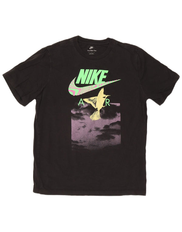 Ανδρικό γραφικό μπλουζάκι Nike, μεγάλο μαύρο βαμβακερό