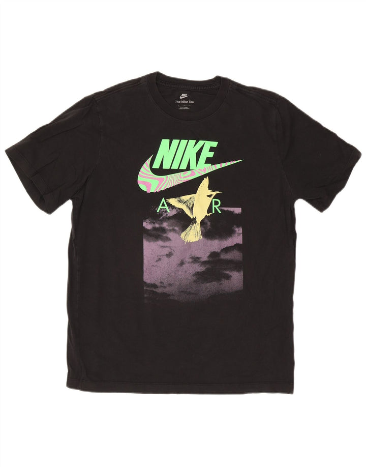 Ανδρικό γραφικό μπλουζάκι Nike, μεγάλο μαύρο βαμβακερό