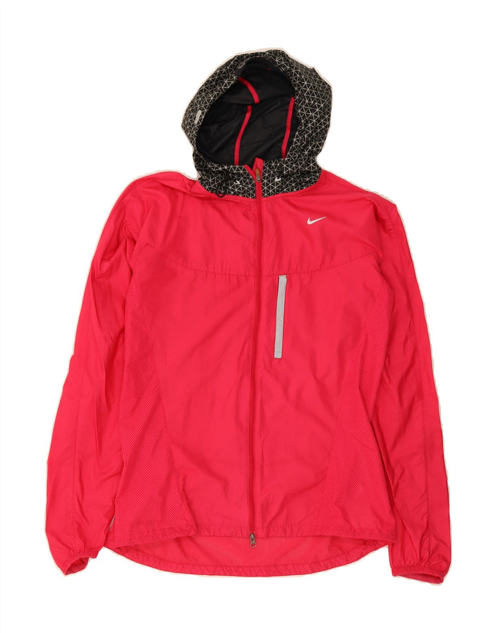 NIKE Womens Hooded Rain Jacket UK 14 Medium Pink Colourblock Polyester Vintage Nike and Second-Hand Nike from Messina Hembry 