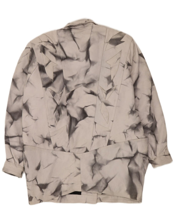 VINTAGE Γυναικείο Loose Fit Δερμάτινο Παλτό UK 20 2XL Γκρι γεωμετρικό