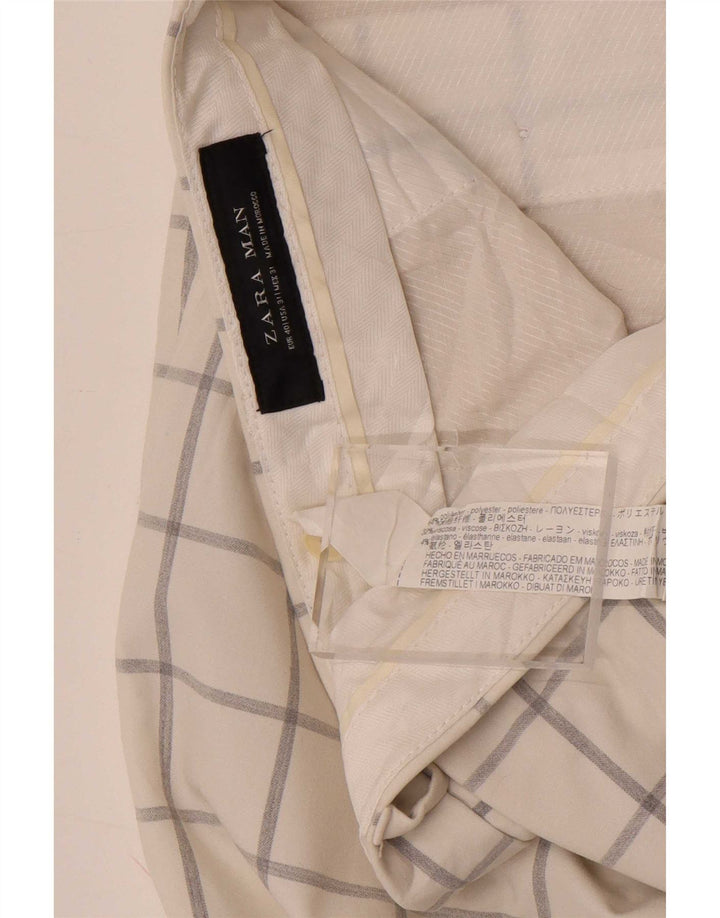 Zara Ανδρικό Slim παντελόνι Chino EU 40 Medium W31 L33 White Check Polyester