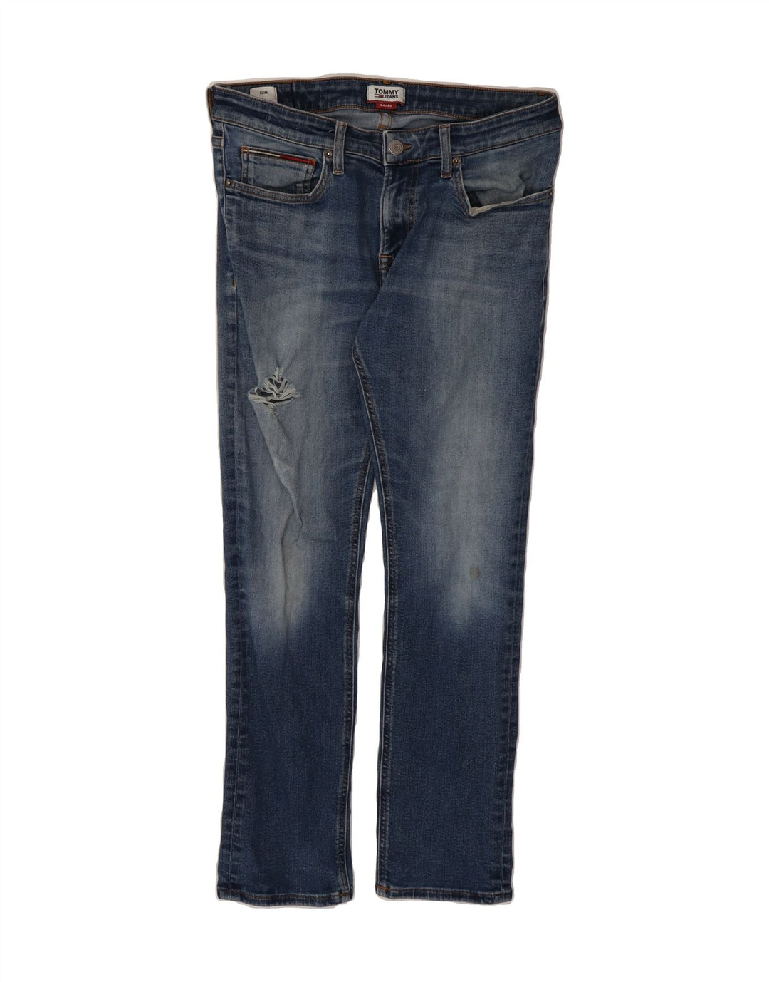 TOMMY HILFIGER Mens Distressed Slim Jeans W34 L30 Blue Cotton Vintage Tommy Hilfiger and Second-Hand Tommy Hilfiger from Messina Hembry 