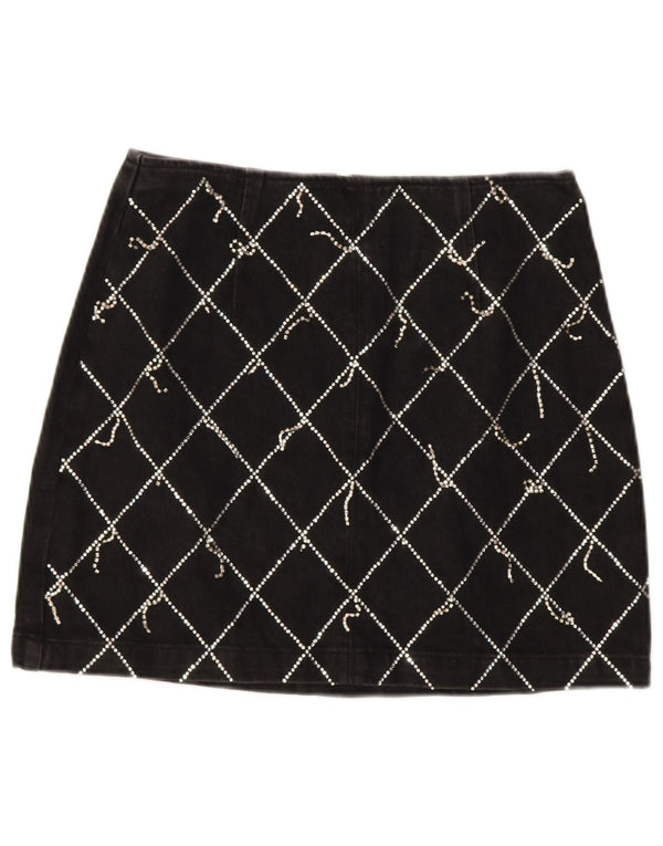 Topshop Γυναικεία Μίνι Τζιν Φούστα UK 12 Medium W30 Μαύρο γεωμετρικό βαμβάκι