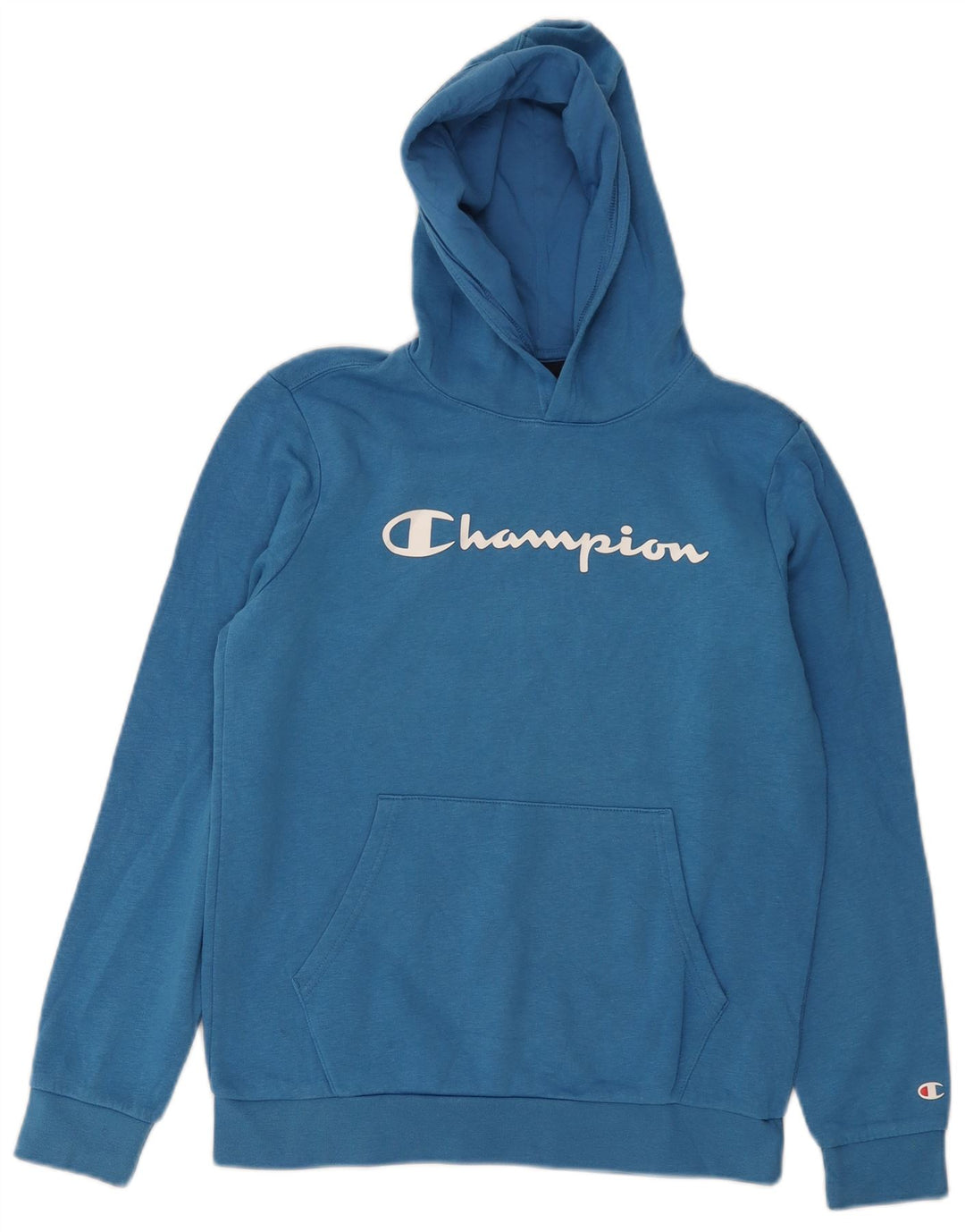 CHAMPION Boys Graphic Hoodie Jumper 13-14 Years XL Blue Cotton