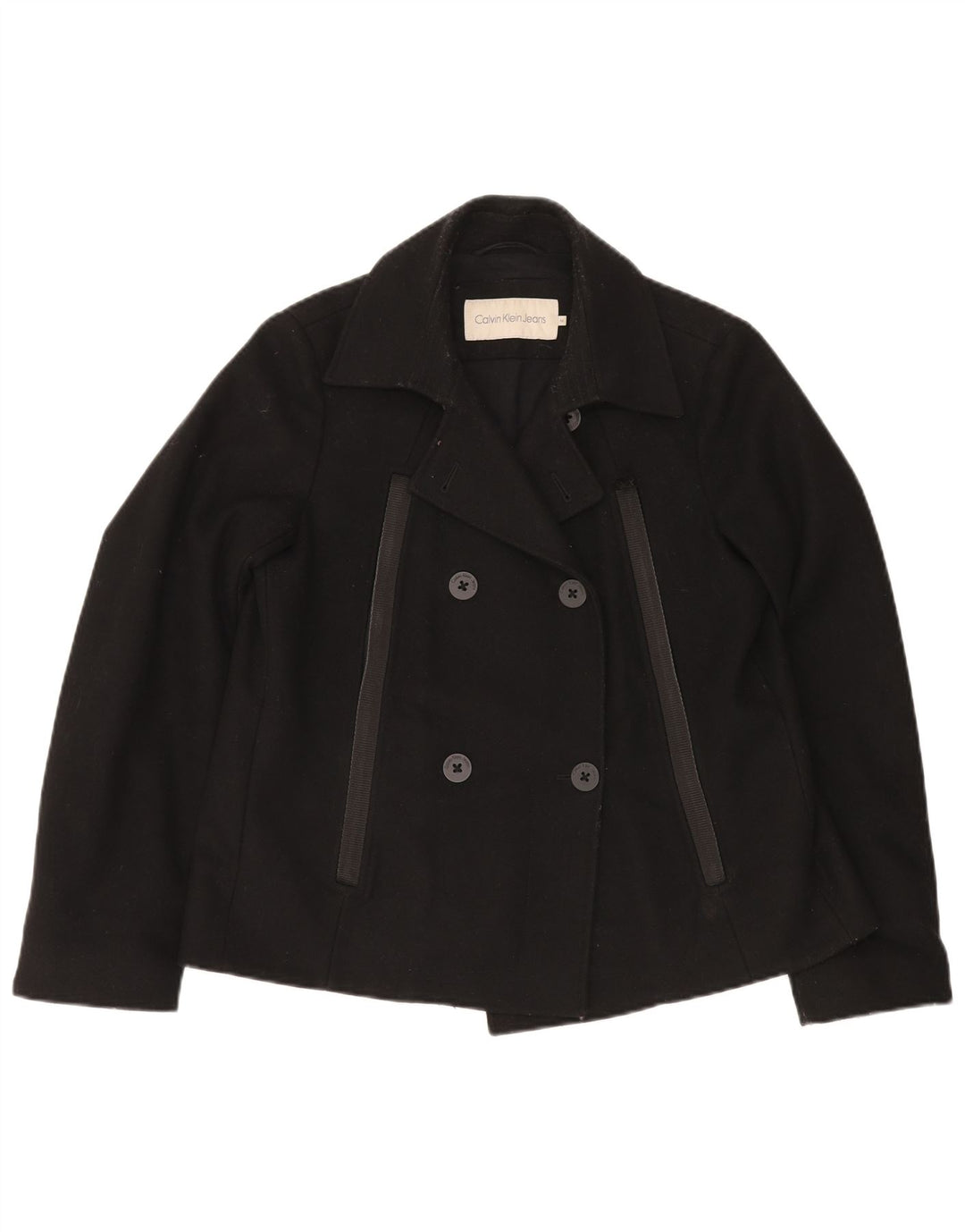 CALVIN KLEIN JEANS Γυναικείο παλτό μπιζελιού UK 14 Μεσαίο μαύρο μαλλί