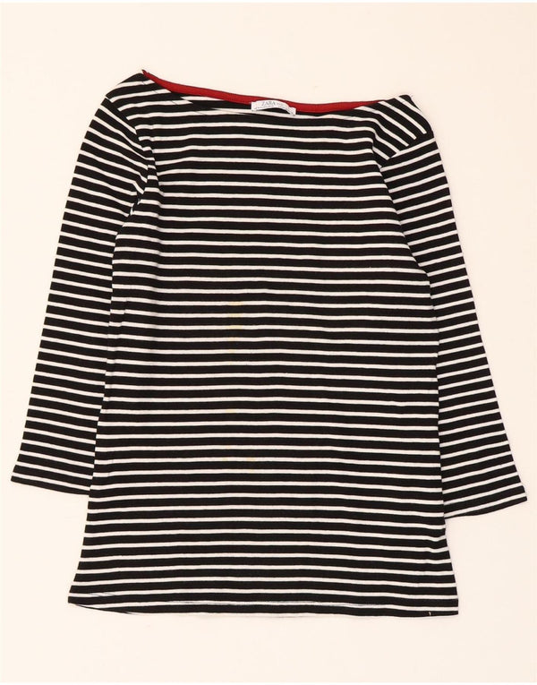 Zara Γυναικείο Crop Top 3/4 μανίκι UK 12 Medium Μαύρο ριγέ Ναυτικό