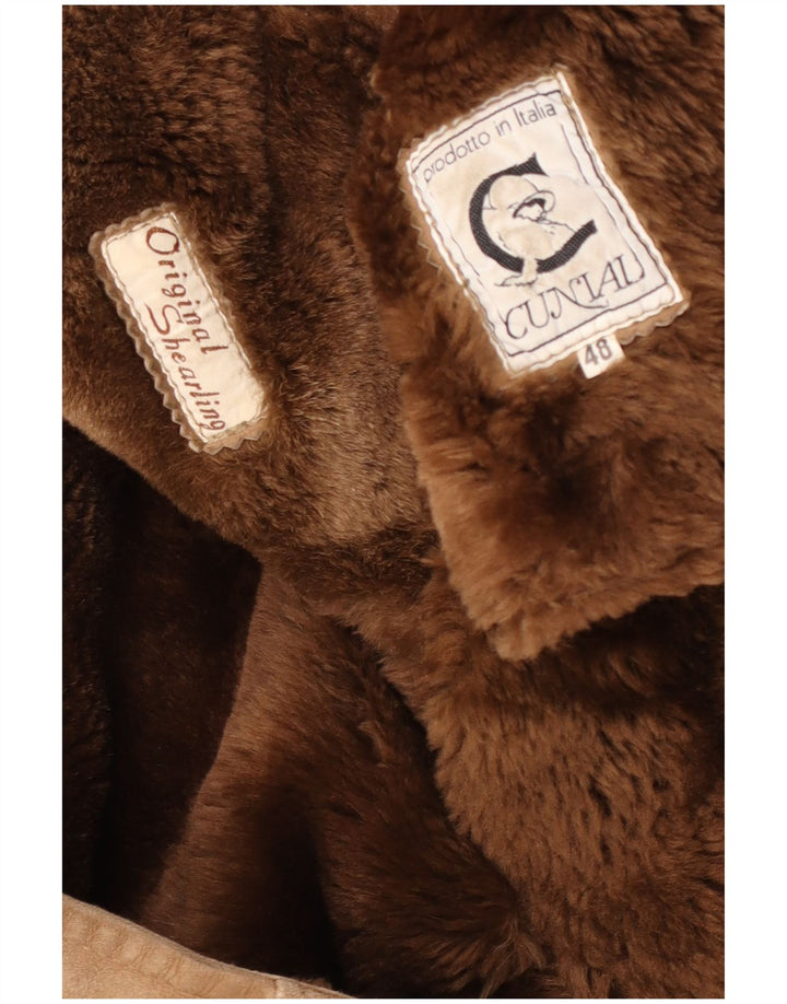 Vintage Ανδρικό Shearling Jacket IT 48 Δερμάτινο Μεσαίο Καφέ