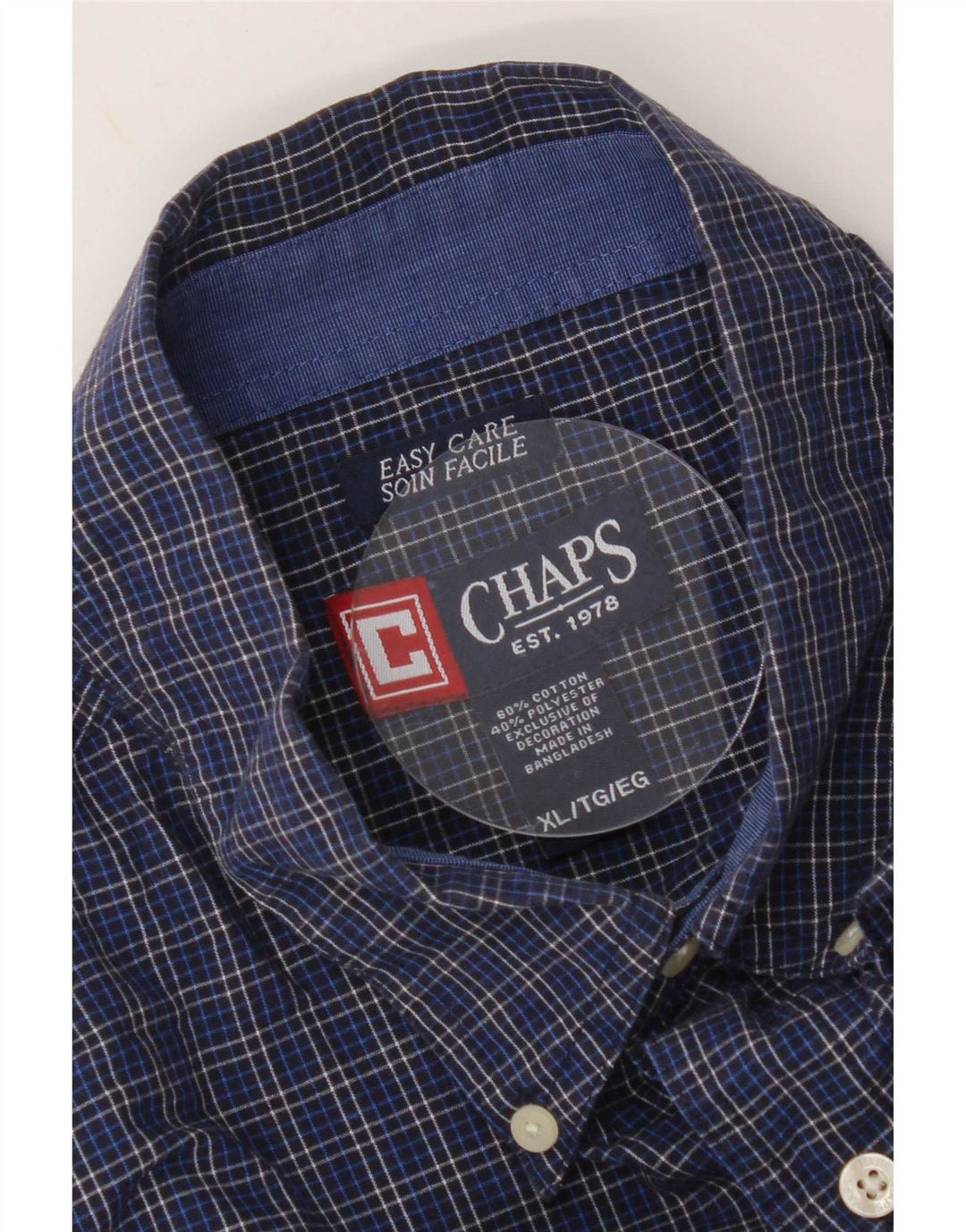 Chaps Ανδρικό πουκάμισο Easy Care XL Navy Blue Check Cotton