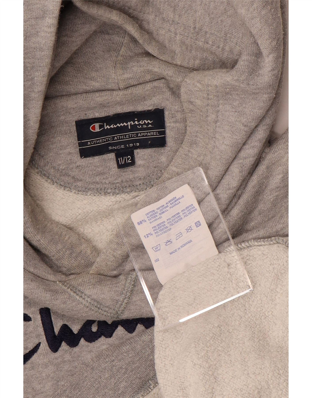 CHAMPION Boys Graphic Hoodie Jumper 11-12 ετών Γκρι βαμβακερό