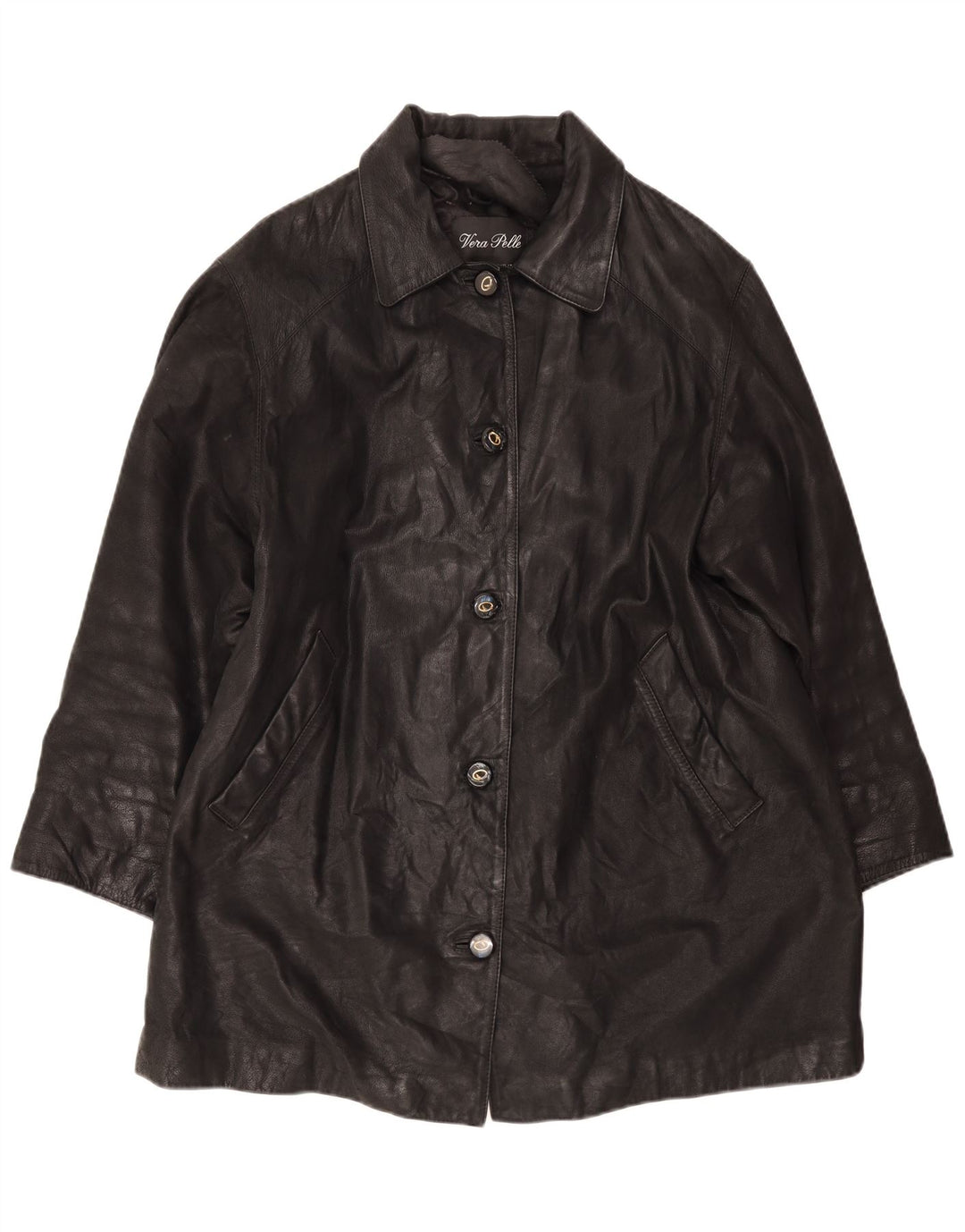 Vintage Γυναικείο Oversized Δερμάτινο Παλτό IT 46 Large Μαύρο