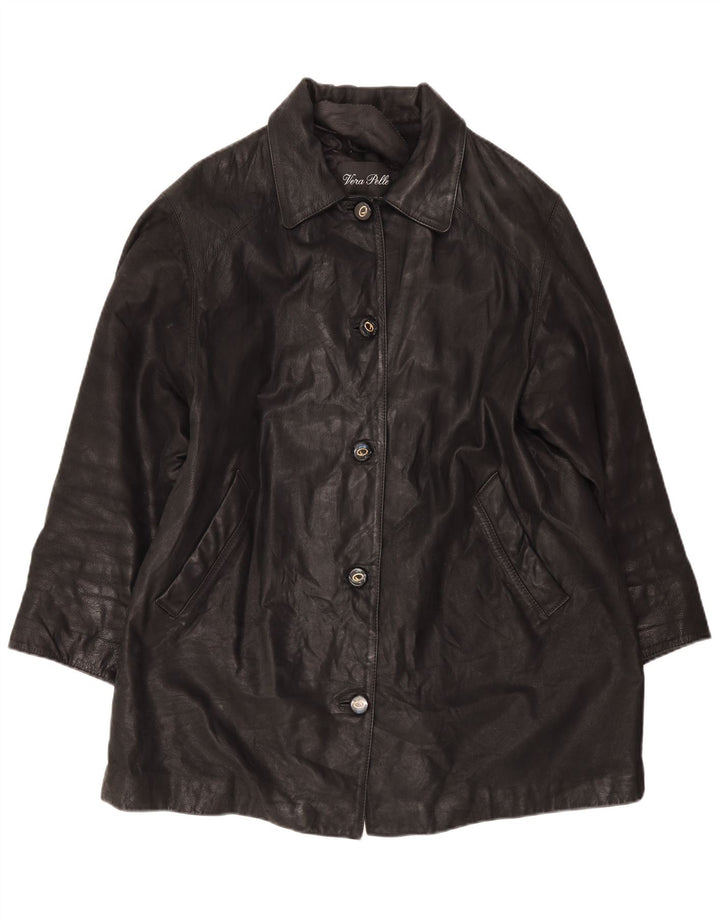 Vintage Γυναικείο Oversized Δερμάτινο Παλτό IT 46 Large Μαύρο