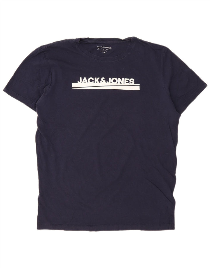 Ανδρικό γραφικό μπλουζάκι JACK & JONES Τοπ μεσαίου μπλε βαμβακερό