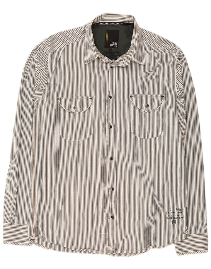 Jack & Jones Ανδρικό γραφικό πουκάμισο μεγάλο γκρι βαμβακερό ριγέ