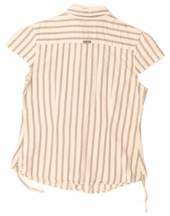 COLUMBIA Γυναικείο κοντομάνικο πουκάμισο UK 14 μεγάλο λευκό ριγέ βαμβακερό