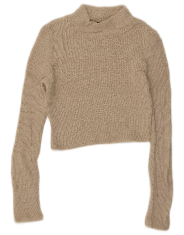 Zara γυναικείο πουλόβερ με λαιμόκοψη χελώνας UK 8 Small Beige Polyamide