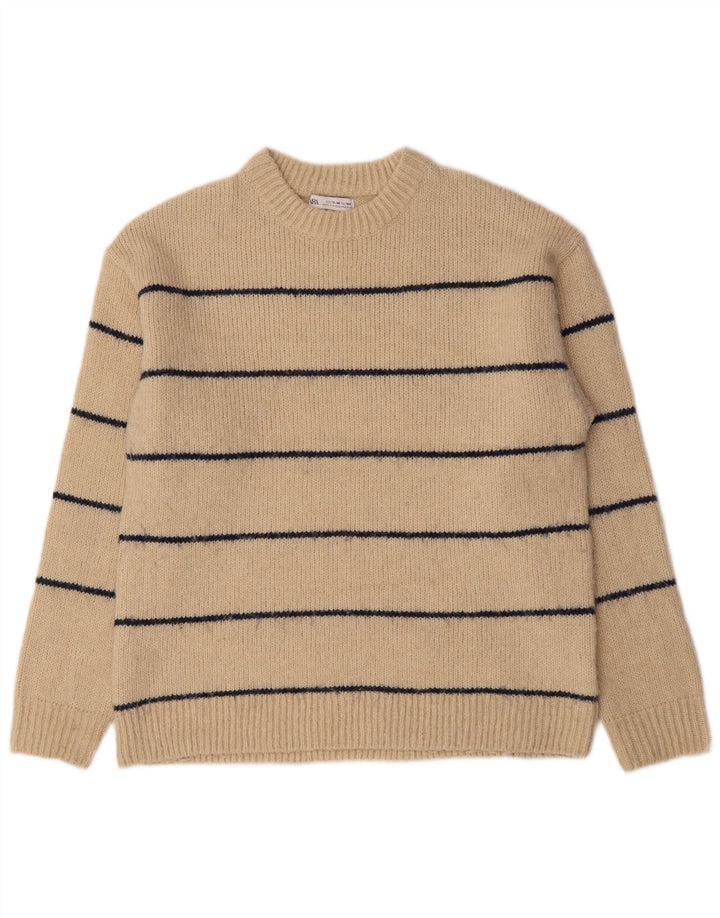 Zara Boys Crew Neck Jumper πουλόβερ 13-14 ετών Μπεζ ριγέ πολυεστέρα