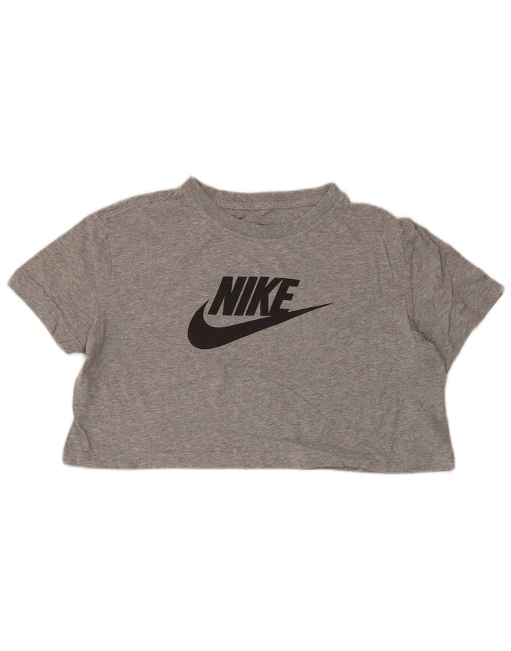 Γυναικείο γραφικό μπλουζάκι NIKE Crop Loose Fit Top UK 14 Medium Grey Flecked