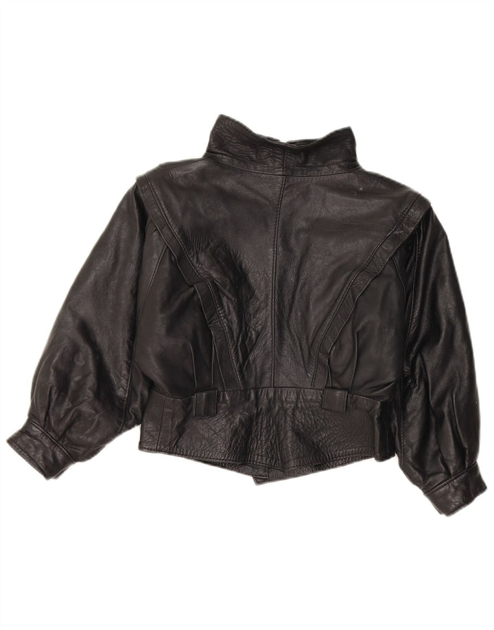 Vintage Girls Leather Jacket 7-8 Years Medium Black Leather