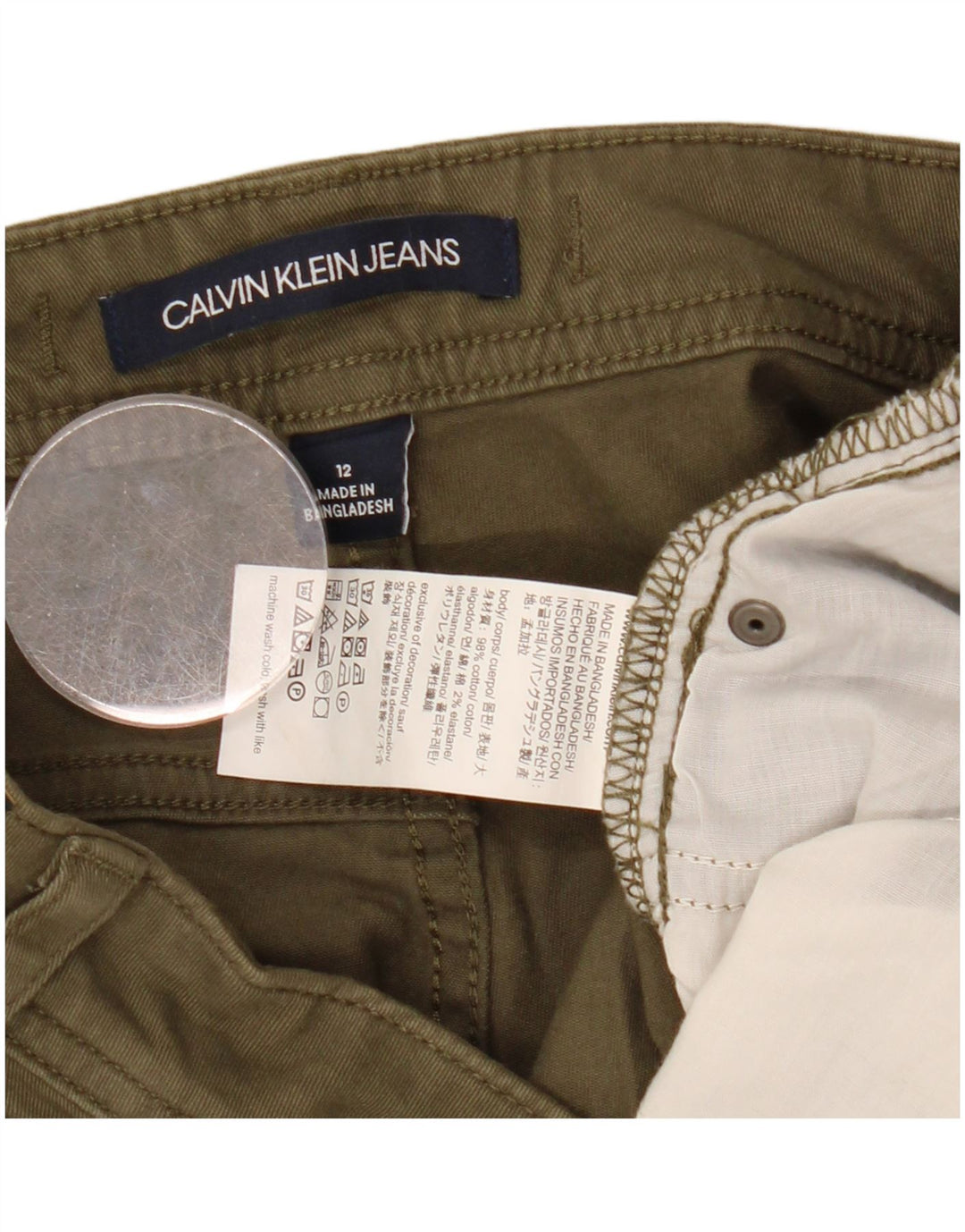 CALVIN KLEIN Γυναικείο κωνικό κομμένο παντελόνι US 12 Large W34 L26 Khaki
