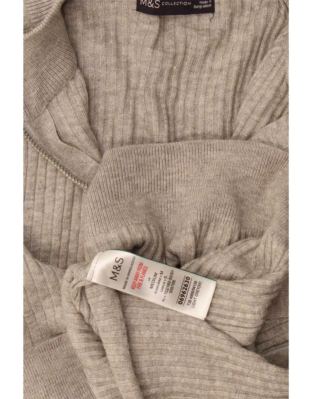 Ανδρικό πουλόβερ με φερμουάρ Marks & Spencer με μεσαίο γκρι βισκόζη