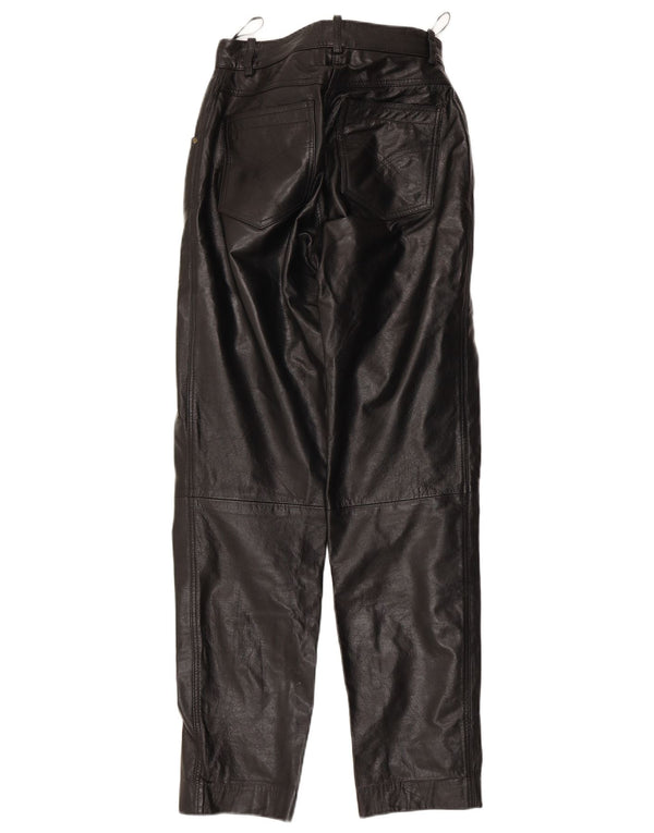 CLASSIC Γυναικείο ίσιο δερμάτινο παντελόνι UK 10 Small W26 L29 μαύρο δέρμα