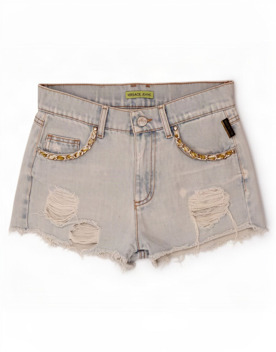 Γυναικείο τζιν σορτς Versace ταλαιπωρημένο W28 μεσαίο μπλε βαμβακερό