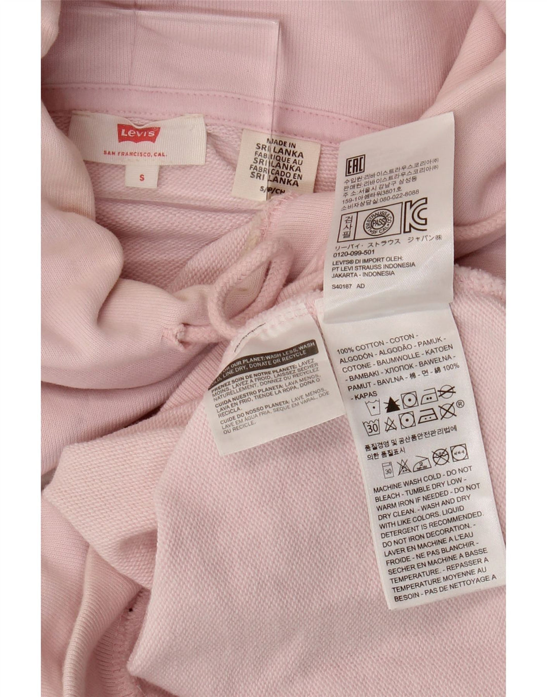 Γυναικεία LEVI'S Oversized Crop Graphic Hoodie Jumper UK 10 Small Pink Cotton