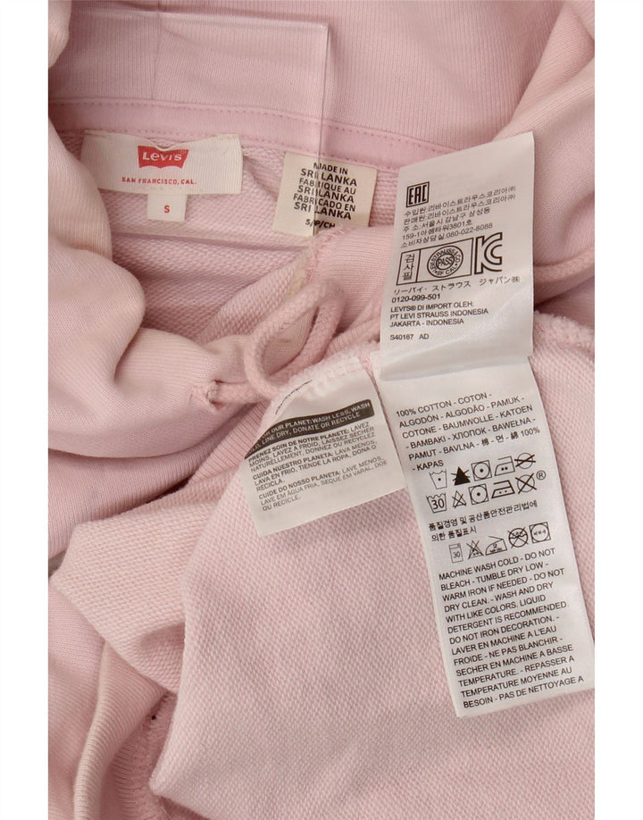 Γυναικεία LEVI'S Oversized Crop Graphic Hoodie Jumper UK 10 Small Pink Cotton