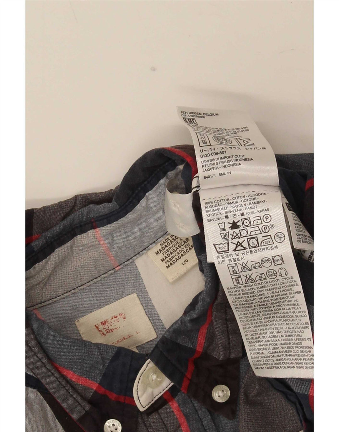 Ανδρικό πουκάμισο Levi's Large Navy Blue καρό βαμβακερό