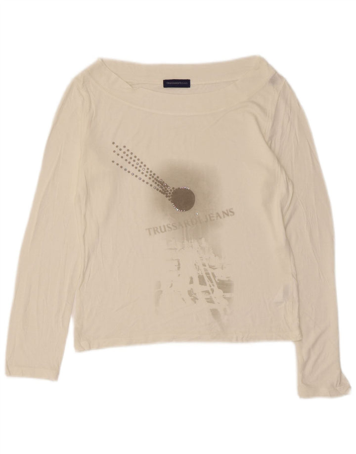 TRUSSARDI JEANS Γυναικείο Crop Graphic Top μακρυμάνικο UK 12 Medium White