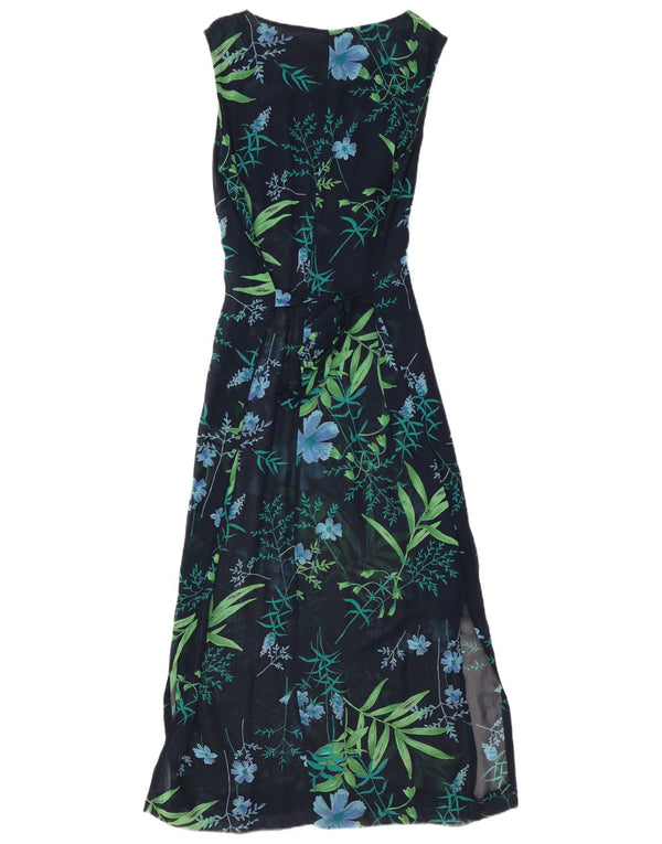 Vintage γυναικείο αμάνικο μάξι φόρεμα UK 10 Small Navy Blue Floral Polyamide