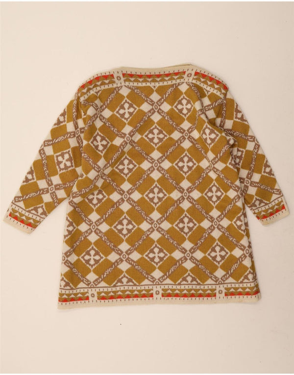 Vintage γυναικείο μακρυμάνικο φόρεμα UK 12 Medium Khaki Geometric