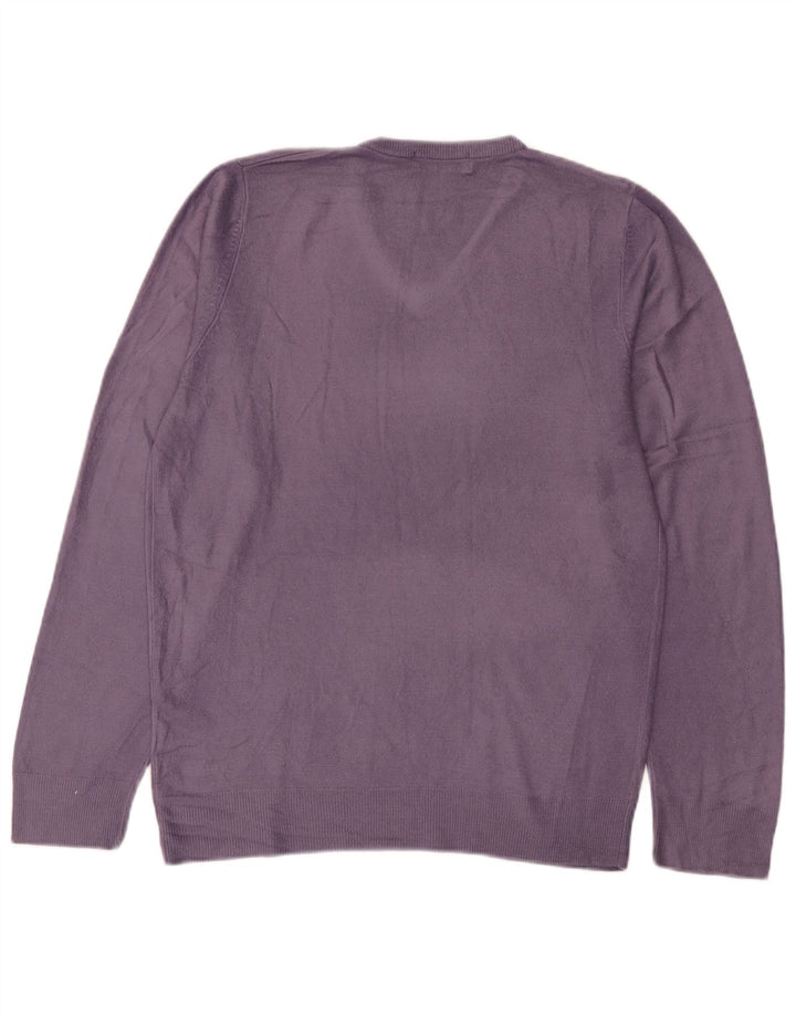 Ανδρικό πουλόβερ Marks & Spencer Blue Harbor με λαιμόκοψη με λαιμόκοψη μικρό μωβ