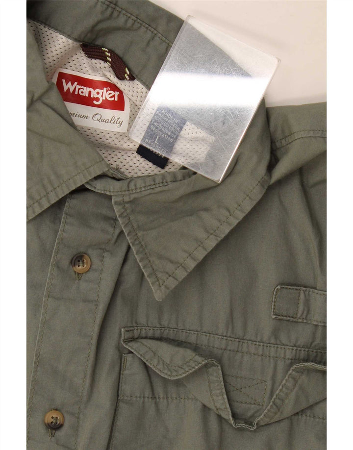 Ανδρικό κοντομάνικο πουκάμισο Wrangler μεγάλο χακί βαμβακερό