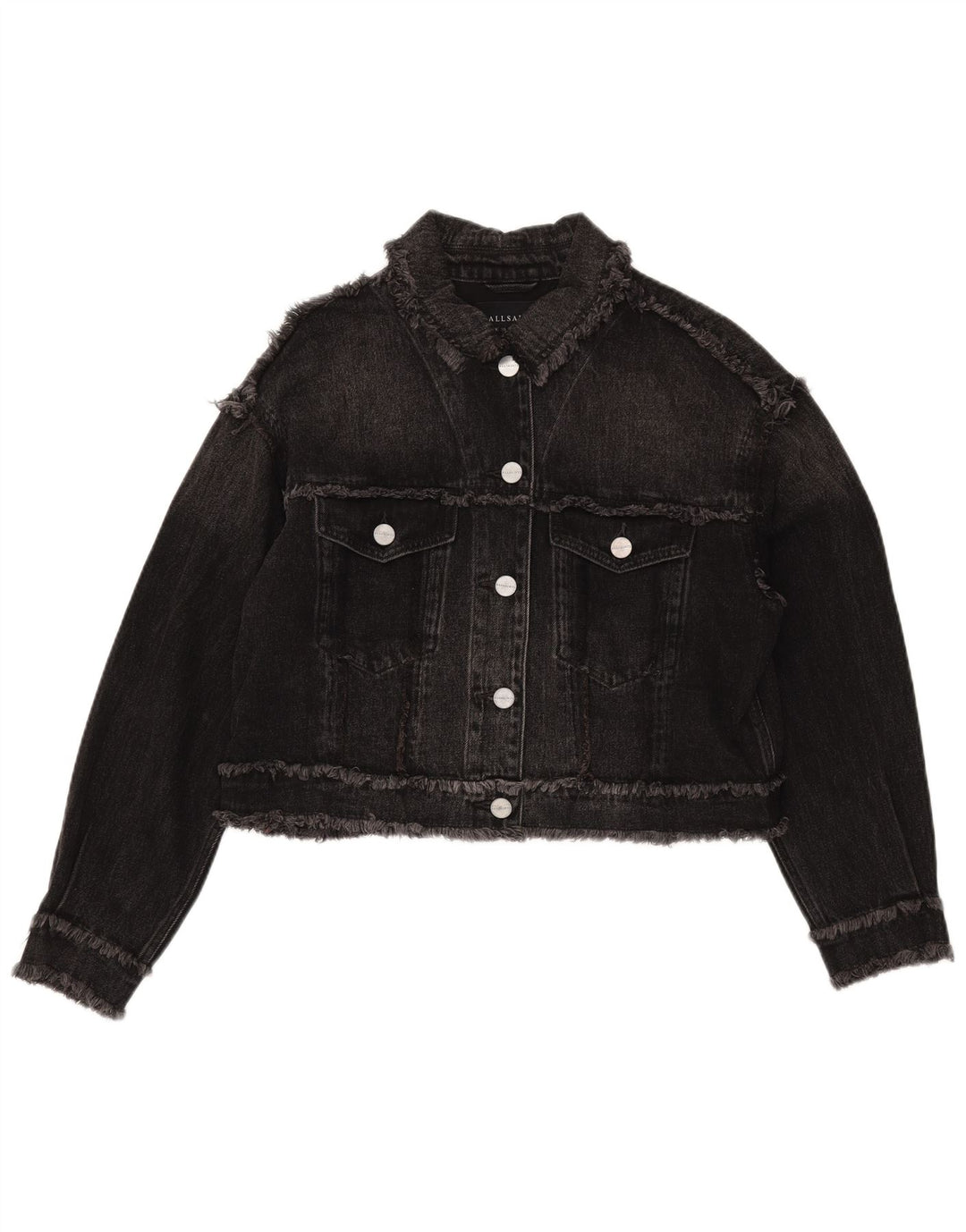 All Saints Γυναικείο Crop Oversized Τζιν μπουφάν UK 10 Small Black Cotton