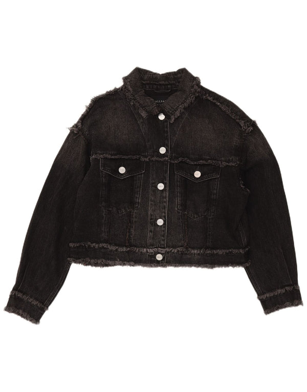 All Saints Γυναικείο Crop Oversized Τζιν μπουφάν UK 10 Small Black Cotton