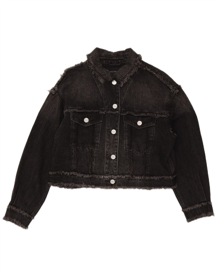 All Saints Γυναικείο Crop Oversized Τζιν μπουφάν UK 10 Small Black Cotton