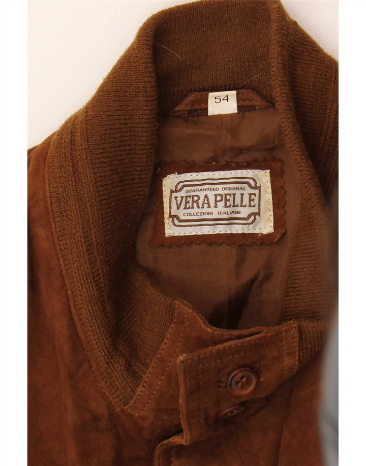 Vintage Ανδρικό Suede Bomber Jacket IT 54 XL Καφέ Βαμβακερό
