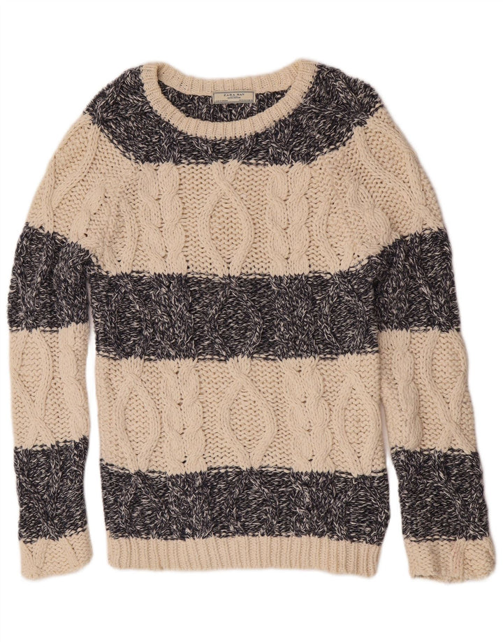 Ανδρικό πουλόβερ Zara Boat Neck Jumper Medium Beige ριγέ