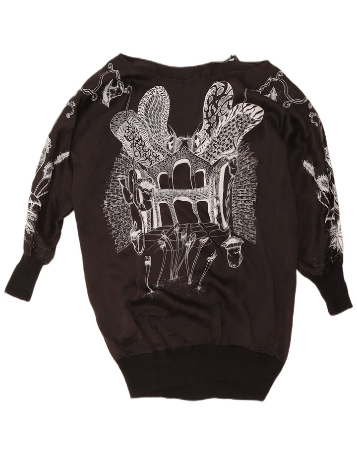 ZARA Γυναικείο τοπ μακρυμάνικο UK 14 Medium Black Floral