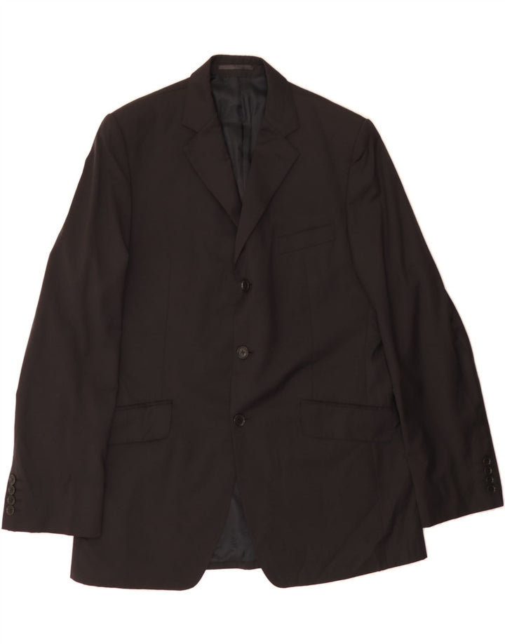 JAEGER Mens 3 Button Blazer Jacket UK 42 XL Black Wool Vintage Jaeger and Second-Hand Jaeger from Messina Hembry 