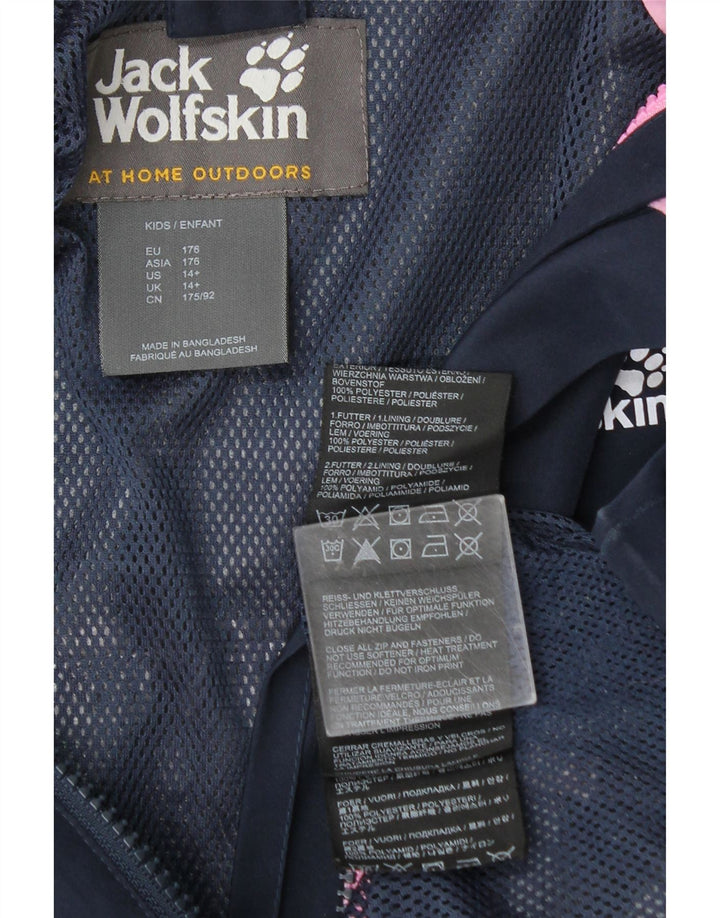 Jack Wolfskin Girls Hooded Rain Jacket 14-15 Years Navy Blue Polyester