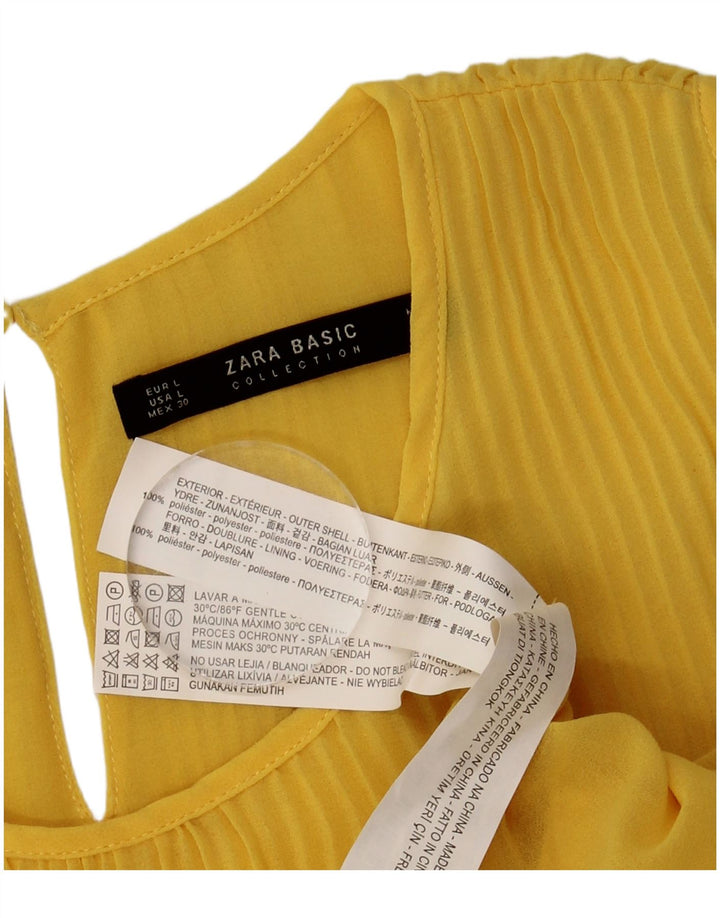 Zara Γυναικεία Αμάνικη Μπλούζα Τοπ UK 16 Large Yellow Polyester