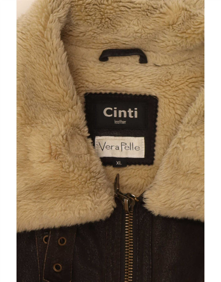 CINTI Ανδρικό Sherpa Δερμάτινο Μπουφάν UK 42 XL Καφέ
