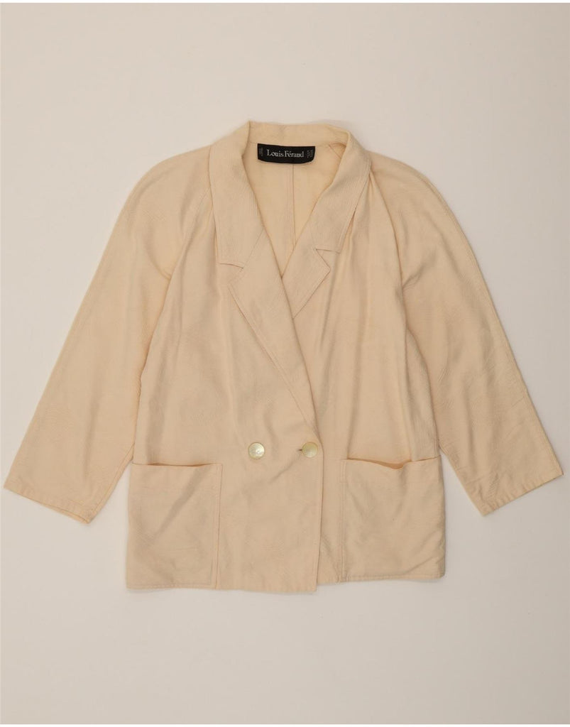 LOUIS FERAUD Womens Double Breasted Blazer Jacket UK 14 Medium Beige Vintage Louis Feraud and Second-Hand Louis Feraud from Messina Hembry 