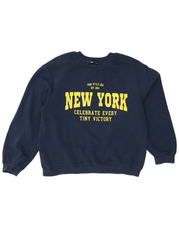 Zara Γυναικεία φούτερ με γραφικά Νέα Υόρκη Jumper UK 14 Medium Navy Blue