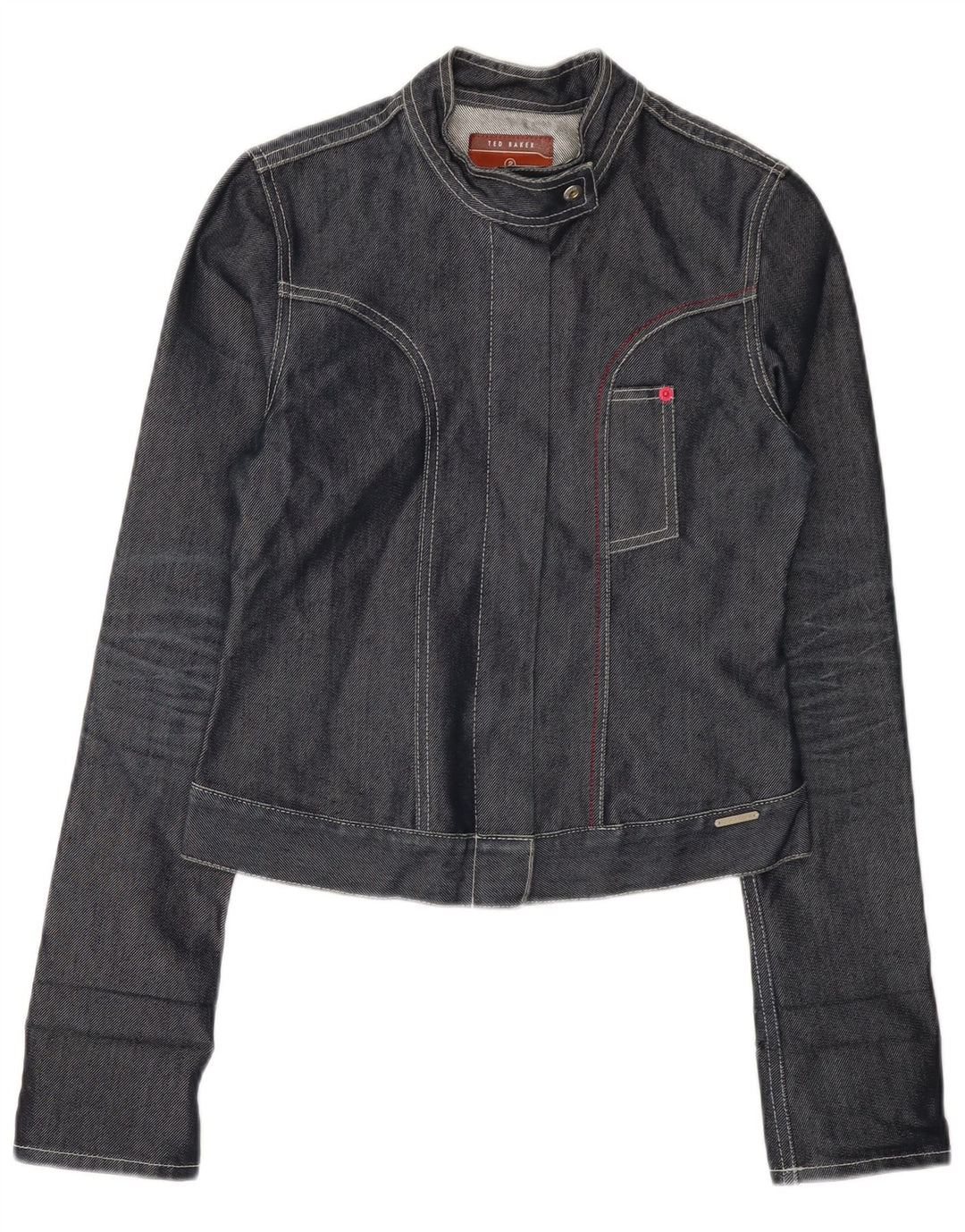 TED BAKER Γυναικείο Crop Τζιν Μπουφάν Μέγεθος 2 Μικρό Γκρι Βαμβακερό