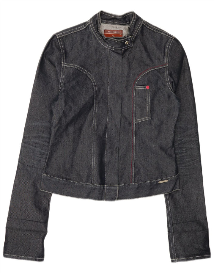 TED BAKER Γυναικείο Crop Τζιν Μπουφάν Μέγεθος 2 Μικρό Γκρι Βαμβακερό