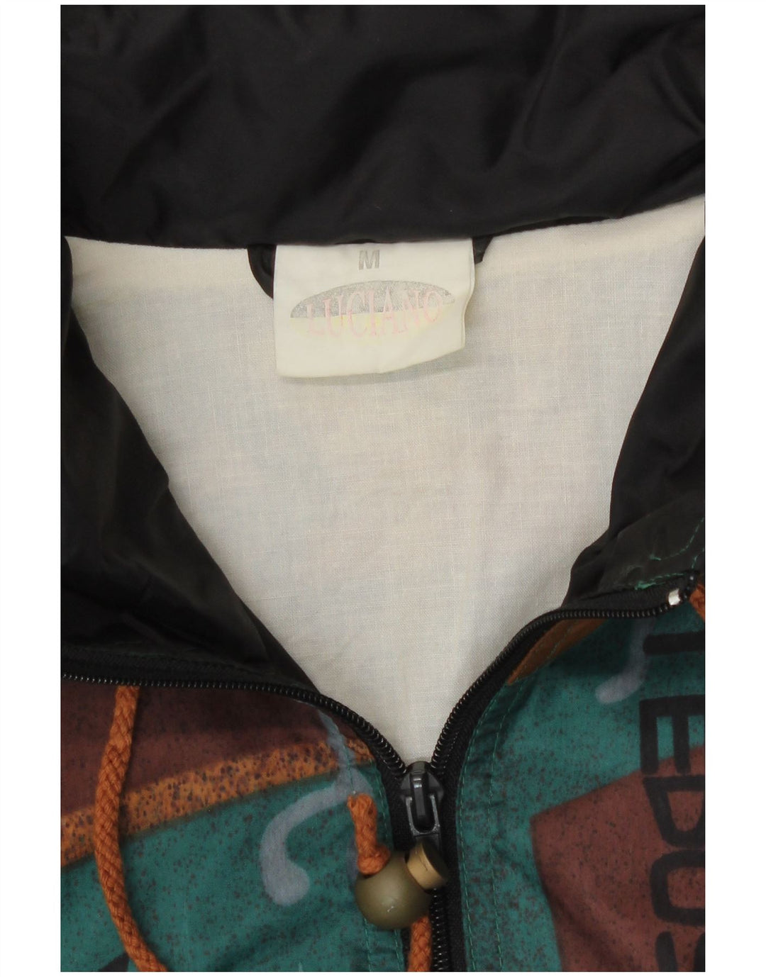 Vintage Ανδρικό γραφικό πουλόβερ Rain Jacket UK 38 Medium Green Colourblock